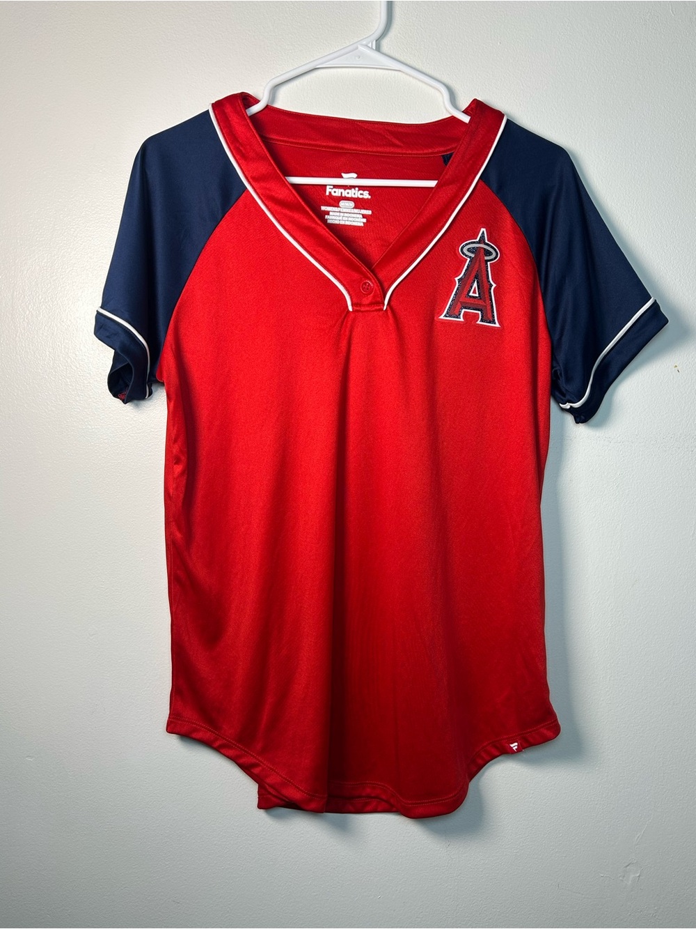 Fanatics MLB Los Angeles Angels Jersey Womens Medium Blue Glitter Logo V-Neck